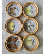 Pressed Butterfly Coasters Rattan Set Of 6 Bamboo Vintage - $24.25 CAD