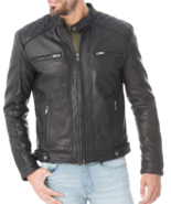 Mens Leather Jacket Stylish SlimFit Genuine Lambskin Motorcycle Bomber B... - $117.50