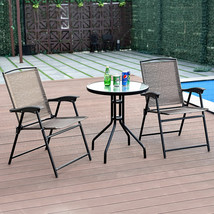 3PC Bistro Patio Garden Furniture Set 2 Folding Chairs Glass Table Top S... - £136.07 GBP