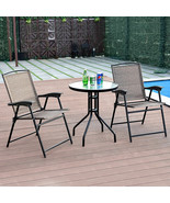 3PC Bistro Patio Garden Furniture Set 2 Folding Chairs Glass Table Top S... - £137.51 GBP