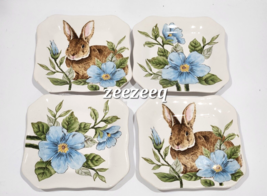 MAXCERA Spring Easter Bunny Rabbit Appetizer Dessert Plates Floral AS IS - £17.40 GBP