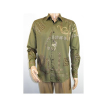 Men Sports Shirt by DE-NIKO Long Sleeves Fashion Print Soft Modal 2F008 Olive image 11
