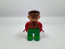 Lego Duplo Vintage Farmer Figure Loose Replacement Brown Hat Plaid Shirt... - $12.86