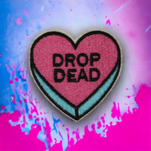 Drop Dead Hot Pink Blue Candy Heart Valentines Iron On Patch Decal Embro... - $6.92