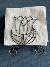 TULIP Steel Dark Gray Grey Outline 6&quot; Wire Metal Napkin Holder Flower Vintage - £11.68 GBP