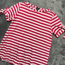 Agnes &amp; Dora Women&#39;s Red and White Striped T-Shirt with Tie Sleeves - Large - $299.76 MXN