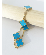 Adjustable 8.5&quot; Turquoise Quatrefoil Bracelet in Gold - £58.99 GBP