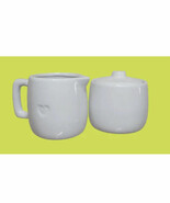 Heart Embossed White Ceramic Cream &amp; Sugar Set w/ Lid Dishwasher Microwa... - $293.03 MXN