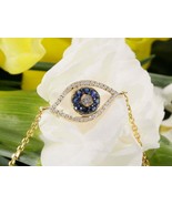 2.00 Ct Round Cut Simulated Blue Sapphire Gold-plated Silver Evil Eye Br... - £91.14 GBP