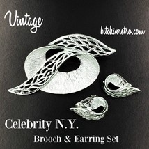 Celebrity NY Brooch and Earrings Set  Vintage Abstract Mid Century Modern Pin - £26.37 GBP