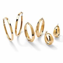 PalmBeach Jewelry 3 Pair Hoop Earrings Set in Yellow Gold Tone - £5.17 GBP