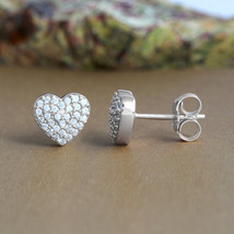 S925 Sterling Silver 1/5Ct TDW Diamond Cluster Heart Stud Earrings - £111.90 GBP