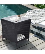 Outdoor Side Table Porch Square Patio Coffee Table w/ Storage Shelf - $99.00