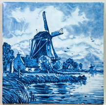 H&amp;R Johnson Cristal Delft Style Windmill 6x6 Tile Blue &amp; White Made in England - £3.92 GBP