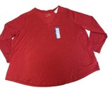 TERRA &amp; SKY SEMI-FITTED V-Neck Stretch Soft Red Long Sleeve T-Shirt Sz 5XL - $7.91