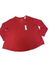 TERRA &amp; SKY SEMI-FITTED V-Neck Stretch Soft Red Long Sleeve T-Shirt Sz 5XL - £6.33 GBP