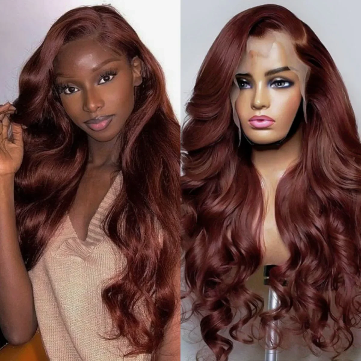 Reddish Brown Body Wave Lace Front Wigs For Women Synthetic Wig Omber Red La - £42.82 GBP+