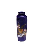 Giftcraft cobalt flower vase with cloissone peafowl, florals. Gold rim. - £47.99 GBP