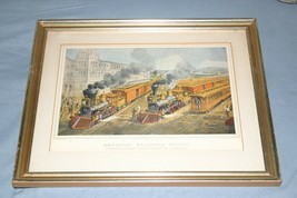 1874 Currier Ives Litho Art American Railroad Scene Express Train Parson Atwater - £93.09 GBP