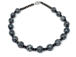 Natural Stone Beaded Necklace Black/Grey 16&quot; - $18.99