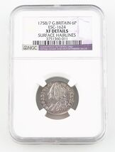 1758/7 Great Britain Sixpence Silver Coin XF Details NGC 6 Pence KM-582.2 - $236.12