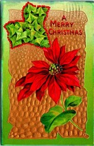 A Merry Christmas Pointsettia Ivy Embossed Gilt 1916 Postcard BB London - £7.52 GBP