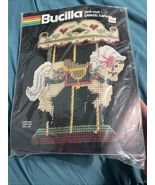 Vintage 1980s Bucilla Carousel 5941 Doorstop Pre Cut Plastic Canvas 8x10... - $19.79