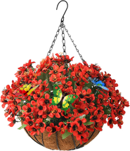Artificial Flowers Hanging Basket for Outdoor Indoor, Fake Orchids Flowers in Co - £38.98 GBP