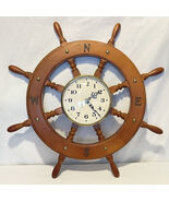 Vintage 1970s clock in solid wood with brass details, ship’s wheel clock - $133.64