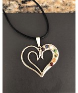 New 1 inch Heart-Shaped seven chakra and seven crystal balancing pendant. - £10.09 GBP