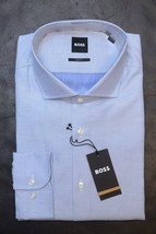 HUGO BOSS Uomo Hank Spread Slim Fit Solido Blu Brillante Cotone Camicia 38 15 - $64.14