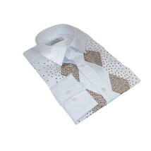 Men CEREMONIA Turkey Shirt 100% Cotton Fancy Rhine Stones #Rio 13 White Slim Fit image 7