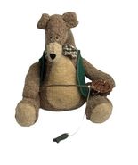 Plush Bear Fishing Green Vest Bow Tie Twig Fishing Pole &amp; Basket Rustic ... - $34.99