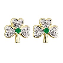 0.30Ct Round Cut CZ &amp; Emerald Shamrock Stud Earrings 14K Yellow Gold Plated - $46.74