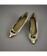 J. Crew 86790 Made In Italy Flats Shoes Metallic Gold Leather Bow Women’... - $74.25