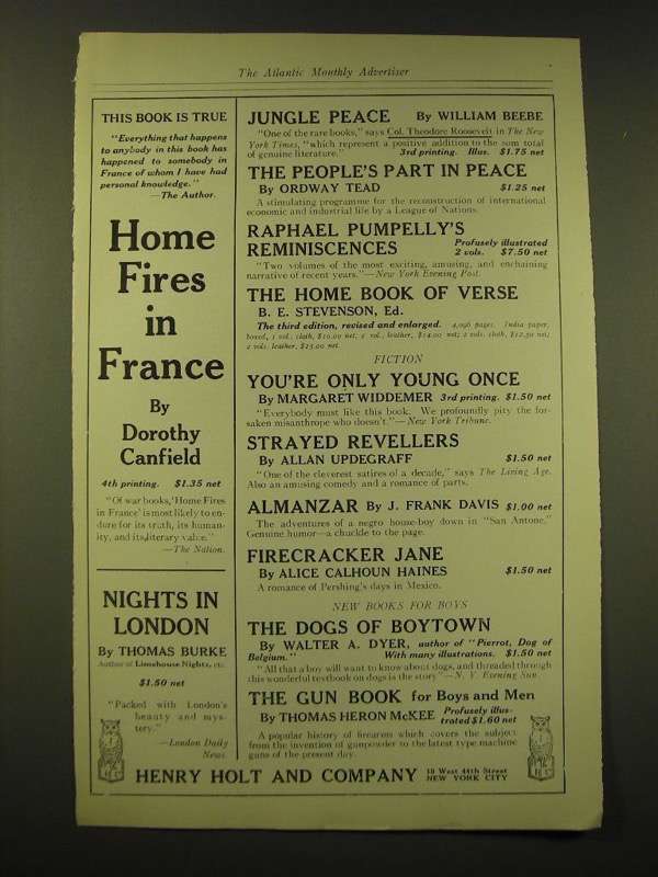 1918 Henry Holt and Company Ad - Home Fires in France - $18.49