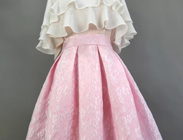 Spring A-line Pink Midi Skirt Outfit Women Custom Plus Size Pleated Party Skirt image 7