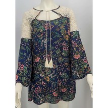 Entro Bell Sleeve Sheer Boho Peasant Crochet Dress, navy, size small - £24.07 GBP