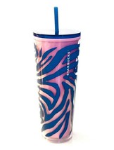 Starbucks Summer 2021 Pink and Blue Zebra Print Venti 24oz Acrylic Tumbler NEW - £31.55 GBP