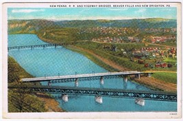 Postcard New Pennsylvania Railroad &amp; Bridges Beaver Falls &amp; New Brighton PA - $3.45