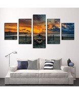5 Piece HD Seascape Boat Painting Oil Print On Canvas Wall Home Decor No Frame - £20.42 GBP