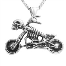 Mens Skull Motorcycle Pendant Necklace Gothic Punk Biker Jewelry Box Chain 24&quot; - £9.45 GBP