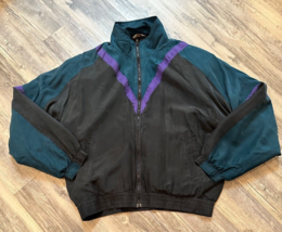 Vtg Summa Silk 90s Full Zip Jacket Colorblock Black Purple Turquoise Med... - £19.21 GBP