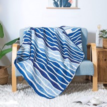  Blue Wave Quilted Throw Blanket - 50&quot; x 60&quot; | Summer Beach Nautical Lap Quilt f - £31.97 GBP