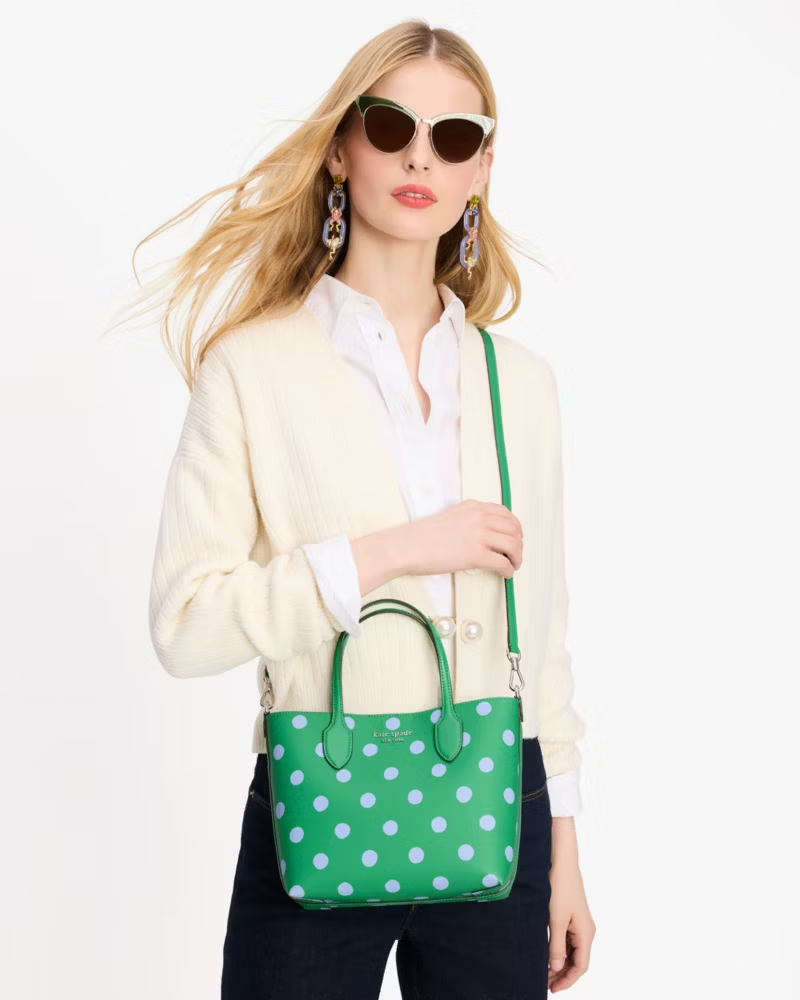 NWB Kate Spade Bleecker Green Medium Crossbody Tote Blue Dot KF803 $248 Gift Bag