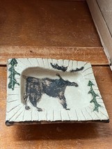 Rustic Chocolate Moose &amp; Pine Trees Art Pottery Soap or Trinket Dish – 7/8th’s i - £8.20 GBP