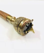 Brass Compass Push Button Sundial Handle Handmade Walking Stick-Canes Vi... - $39.60