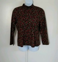 Karen Scott Women&#39;s Long Sleeve Mock Neck Floral Black Gold Red Top Size XL - $20.32