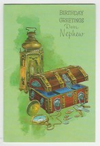 Vintage Birthday Card Treasure Chest Coins Keys Pocket Watch For Nephew 1960&#39;s - £7.00 GBP