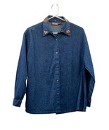 Vintage 90s Premier International Denim Blouse Womens M Removable Collar... - $28.06 CAD